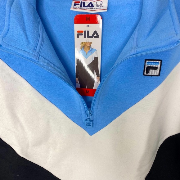 FILA 1/4 Zip Pullover Sweatshirt Hoodie Light Blue White Black - Picture 2 of 5